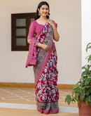 Pink Georgette Printed Lace Saree