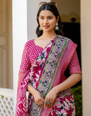Pink Georgette Printed Lace Saree
