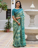 Grey Georgette Ikkat Printed Lace Saree