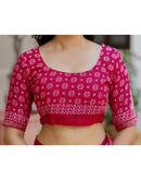 Rani Pink Georgette Ikkat Printed Lace Saree