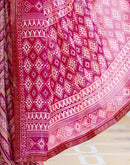 Rani Pink Georgette Ikkat Printed Lace Saree