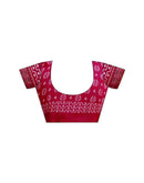Rani Pink Georgette Ikkat Printed Lace Saree