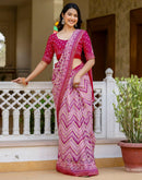 Rani Pink Georgette Ikkat Printed Lace Saree