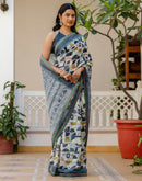 Grey Georgette Printed Lace Saree