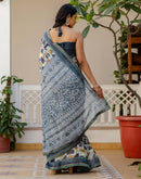 Grey Georgette Printed Lace Saree