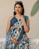 Grey Georgette Printed Lace Saree