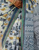 Grey Georgette Printed Lace Saree
