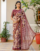Dusty Rose Pink Georgette Printed Lace Saree