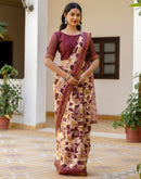 Dusty Rose Pink Georgette Printed Lace Saree