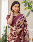 Dusty Rose Pink Georgette Printed Lace Saree