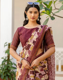 Dusty Rose Pink Georgette Printed Lace Saree