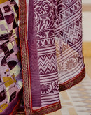 Mauve Georgette Printed Lace Saree