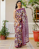 Mauve Georgette Printed Lace Saree