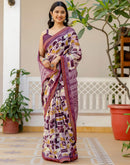 Mauve Georgette Printed Lace Saree