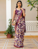 Mauve Georgette Printed Lace Saree