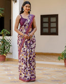 Mauve Georgette Printed Lace Saree
