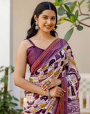 Mauve Georgette Printed Lace Saree