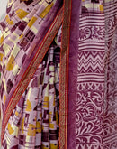 Mauve Georgette Printed Lace Saree