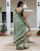 Dusty Pista Green Georgette Printed Lace Saree