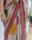 Dusty Beige Georgette Printed Lace Saree
