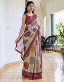 Dusty Beige Georgette Printed Lace Saree