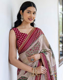 Dusty Beige Georgette Printed Lace Saree