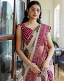 Dusty Beige Georgette Printed Lace Saree