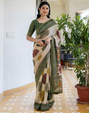 Dusty Beige Georgette Printed Lace Saree