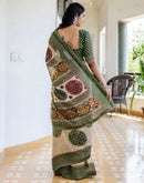 Dusty Beige Georgette Printed Lace Saree
