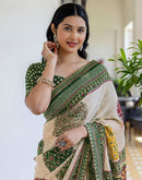 Dusty Beige Georgette Printed Lace Saree
