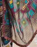 Beige Georgette Printed Lace Saree