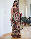 Beige Georgette Printed Lace Saree