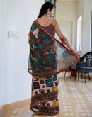 Beige Georgette Printed Lace Saree