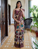 Beige Georgette Printed Lace Saree
