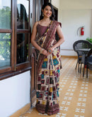 Beige Georgette Printed Lace Saree
