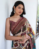 Beige Georgette Printed Lace Saree