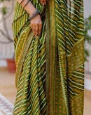 Green Georgette Printed Lace Saree