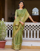 Green Georgette Printed Lace Saree