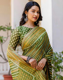 Green Georgette Printed Lace Saree