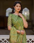 Green Georgette Printed Lace Saree