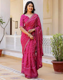 Dark Rani Pink Georgette Printed Lace Saree