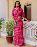 Dark Rani Pink Georgette Printed Lace Saree
