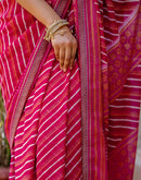 Dark Rani Pink Georgette Printed Lace Saree