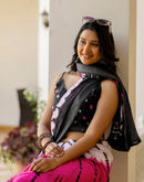 Pink Cotton Printed Woven Border Saree