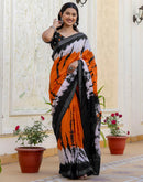 Orange Cotton Printed Woven Border Saree