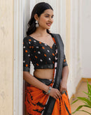 Orange Cotton Printed Woven Border Saree