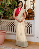 Off White Linen Printed Saree