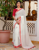 White Linen Printed Saree
