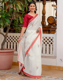 White Linen Printed Saree