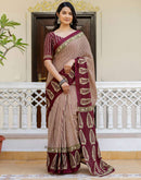 Beige Cotton Printed Saree